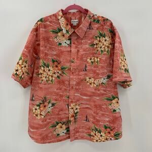Haggar Button Up Shirt Mens 4XL Multicolor Floral Short Sleeve 100% Cotton Beach